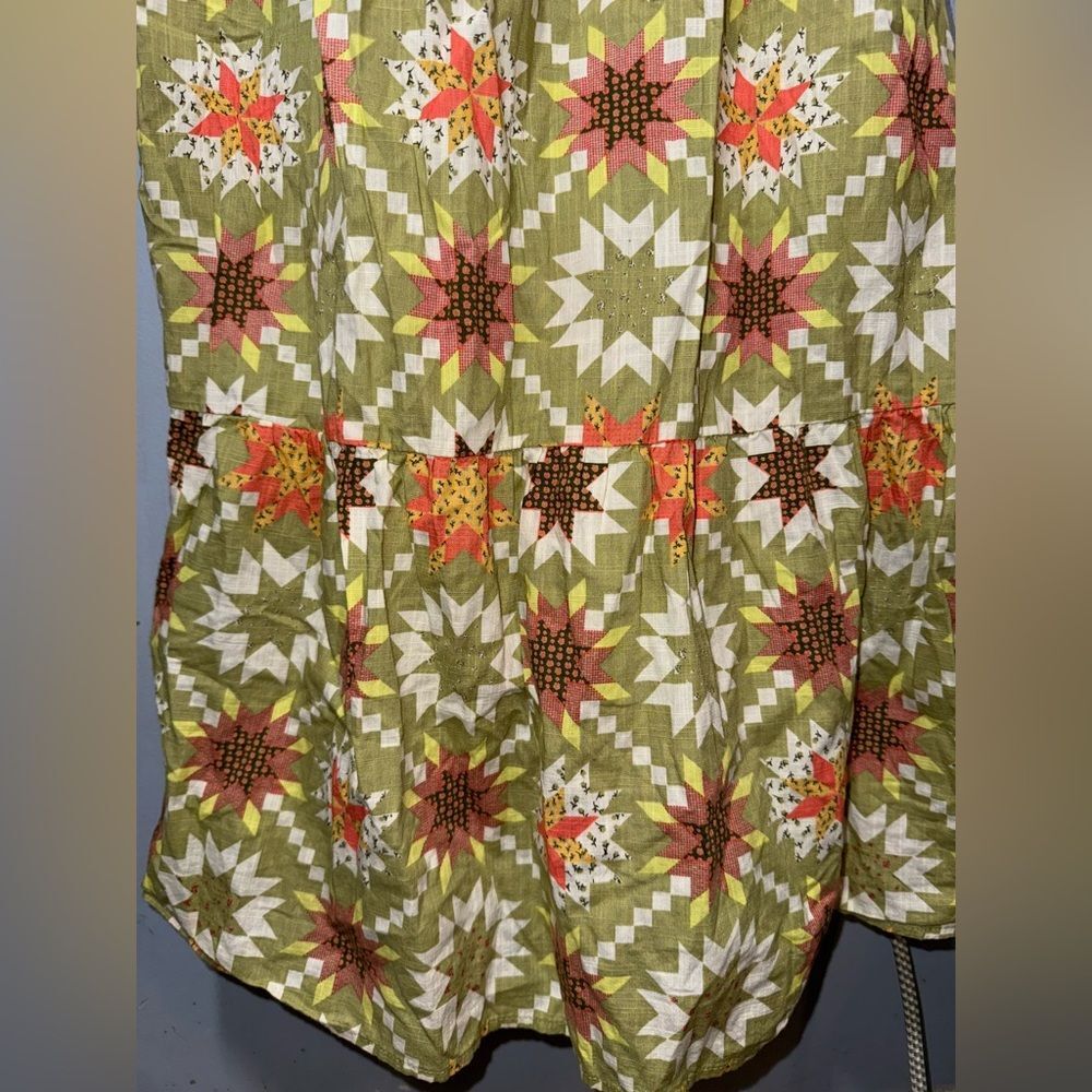 Universal Thread Green Smocked Patchwork Boho Dre… - image 6